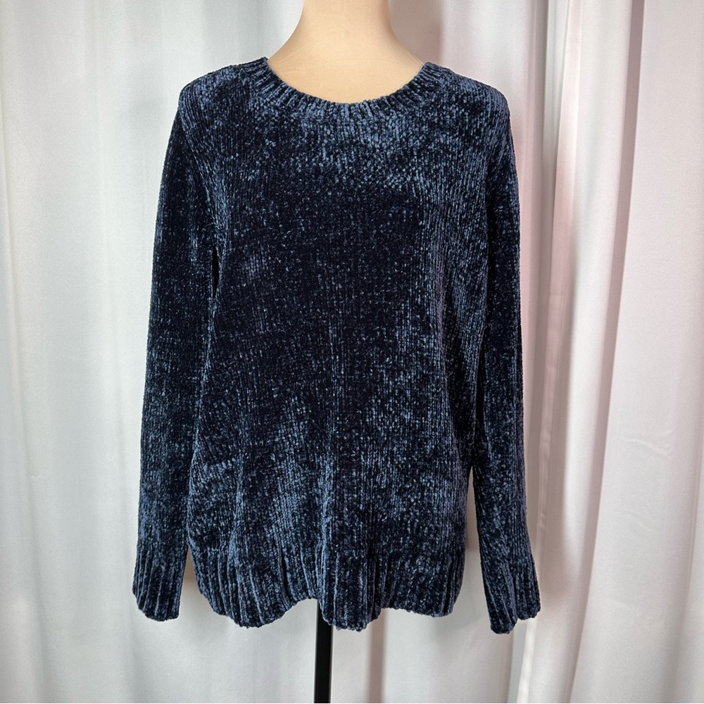 Orvis Chenille Sweater Womens Sz M Blue Long Sleeve Super Soft Warm Cozy Cottage